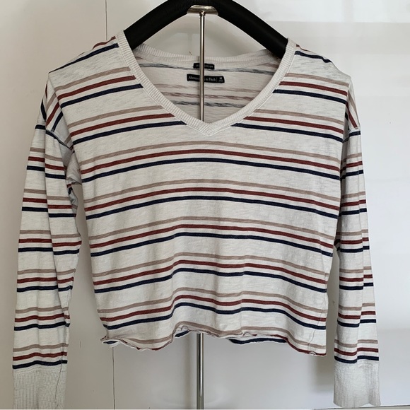 Abercrombie & Fitch Ivory White Striped 100% Cotton Cropped Top - Picture 11 of 14